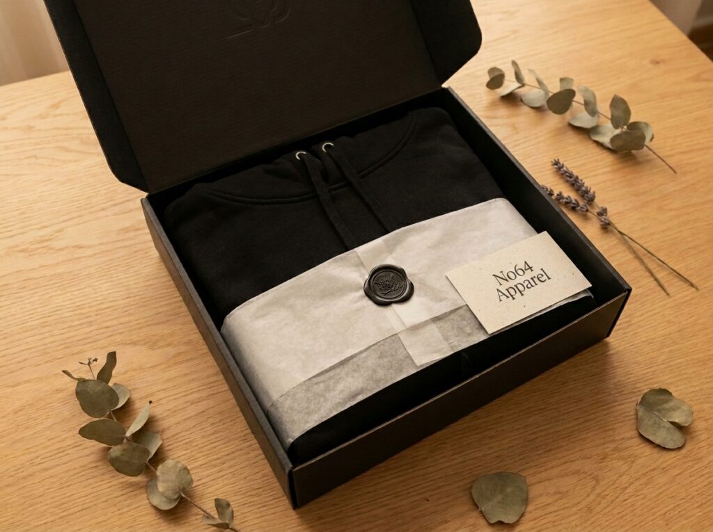 premium clothing brand unboxing experience branded mailer box tissue paper